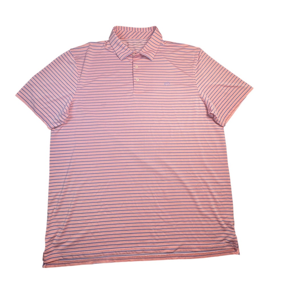 Southern Tide Mens XXL Pink Blue Striped Performance Golf Polo Shirt Short